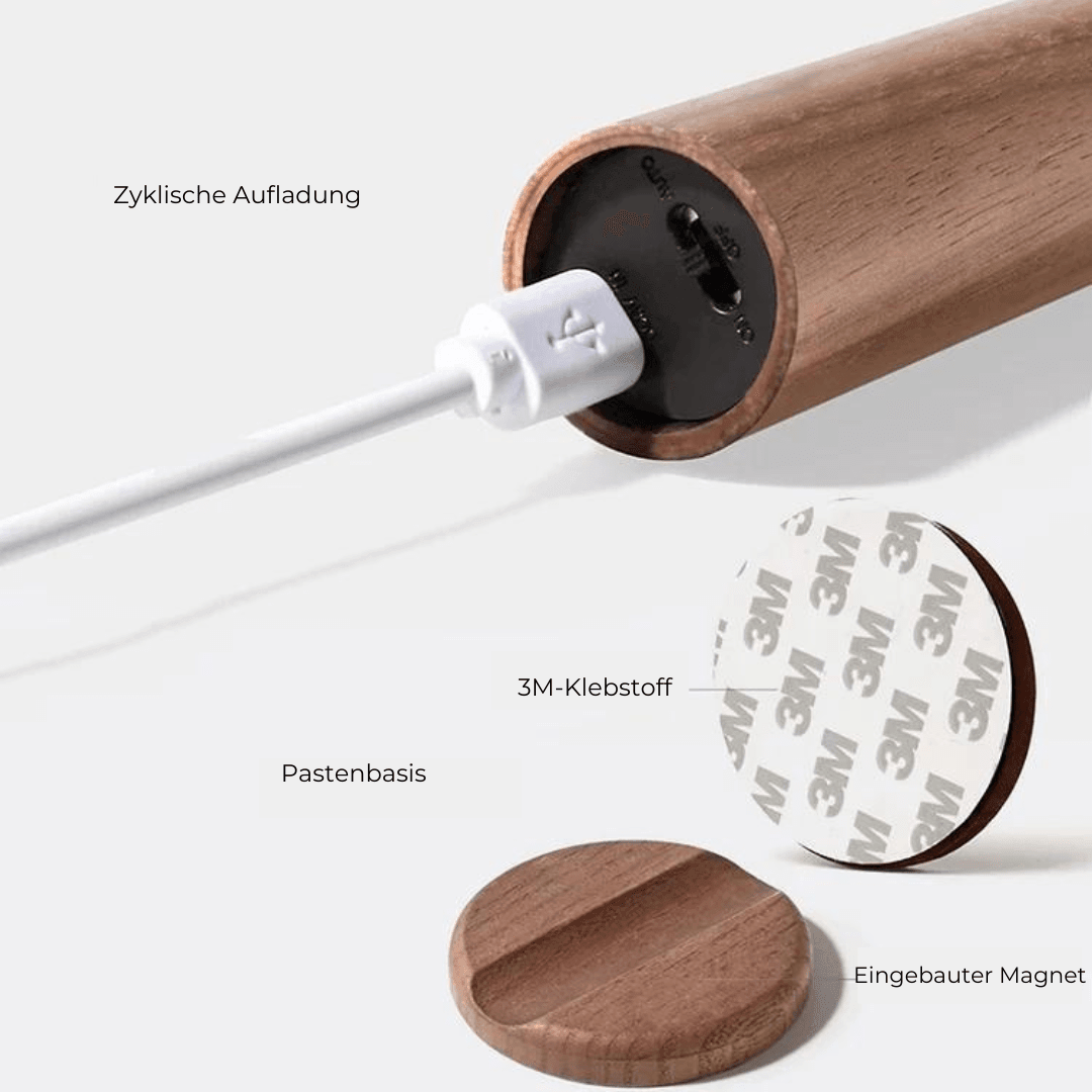 Bewegungsmelder Lampe | LED Lampe mit Warmweißem Licht & USB-Akku | Elegantes Holzdesign für Gemütlichkeit und Komfort 4