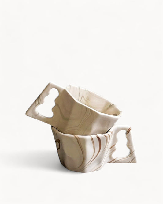 Eleganter Kaffeebecher | Achteckiger Keramikbecher mit Künstlerischem Design | Stilvoller Genuss für Heißgetränke 0