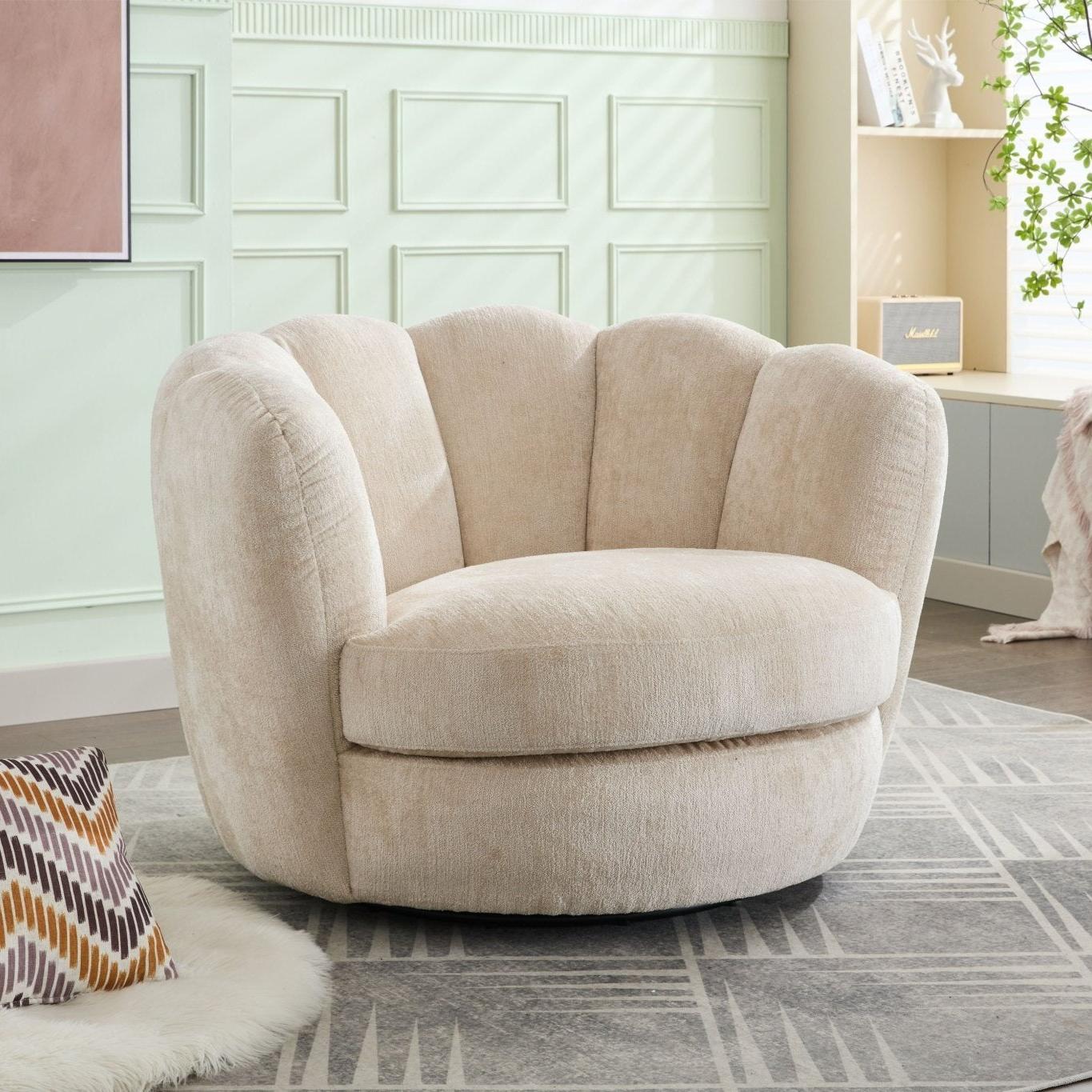 Eleganter Loungesessel | Moderner Drehbarer Chenille Sessel mit Ergonomischem Design | Komfortabler Relaxsessel für Wohnzimmer 1