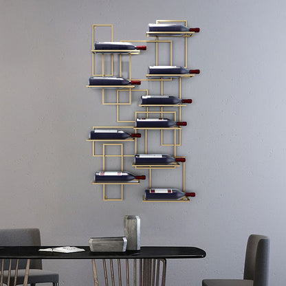 Geometrisches Weinregal | Metall Wandmontage für 10 Flaschen | Modernes Design für Stilvolle Präsentation 1