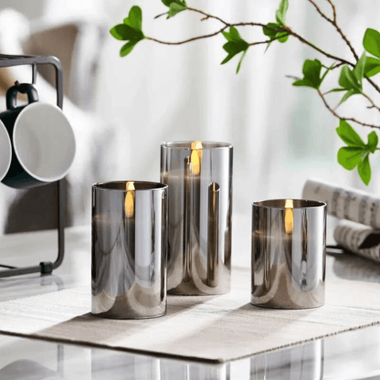 GlowFlicker | LED-Kerzen Set mit Realistischem Flammeneffekt | Graues Glas für Gemütliche Atmosphäre 6