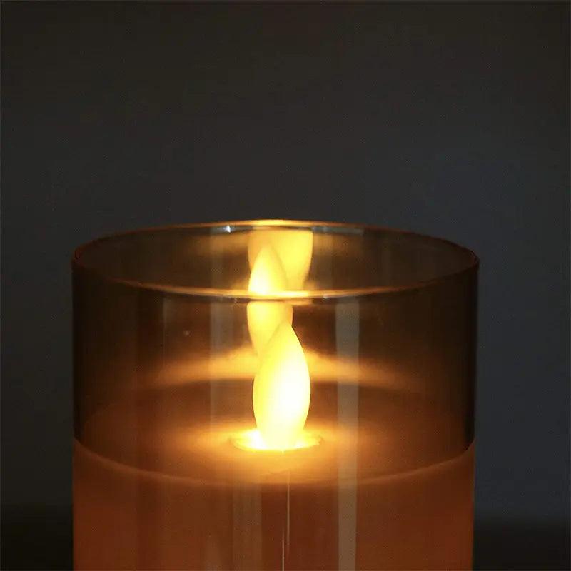 GlowFlicker | LED-Kerzen Set mit Realistischem Flammeneffekt | Graues Glas für Gemütliche Atmosphäre 7