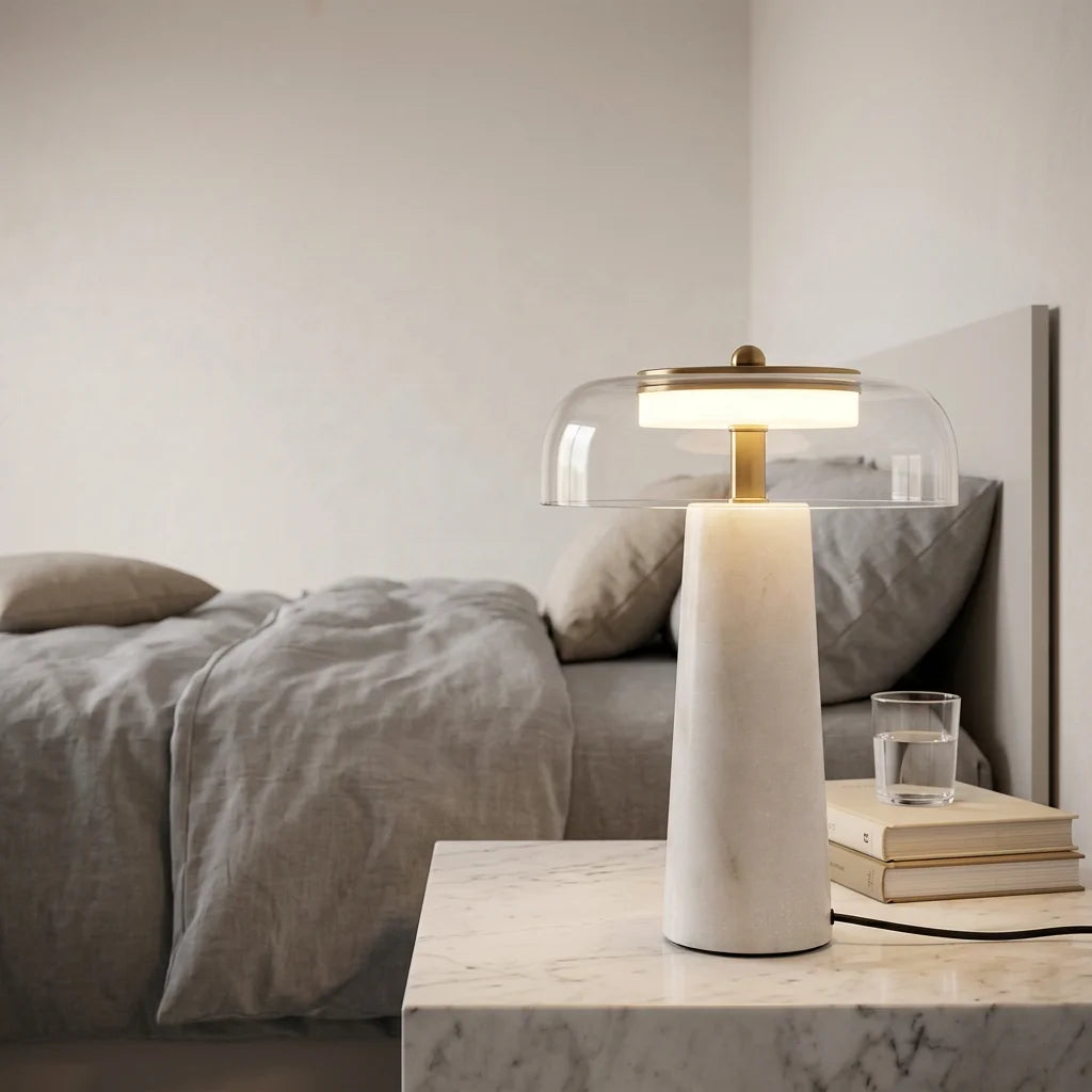 Remy LED Tischlampe aus Marmor mit Glasschirm
