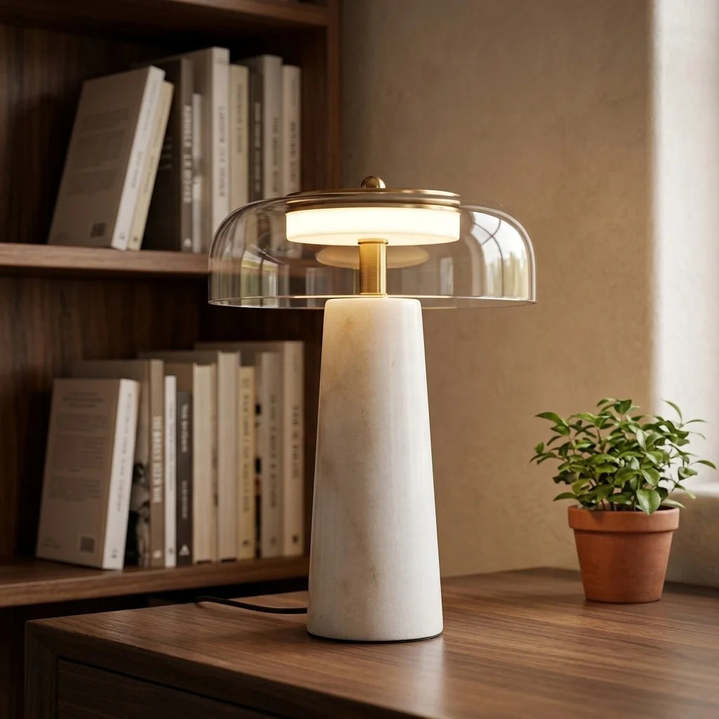 Remy LED Tischlampe aus Marmor mit Glasschirm