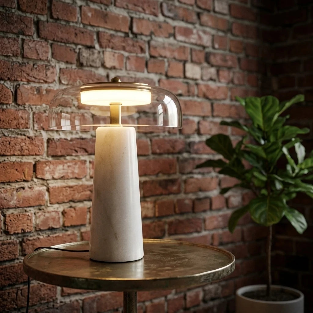 Remy LED Tischlampe aus Marmor mit Glasschirm