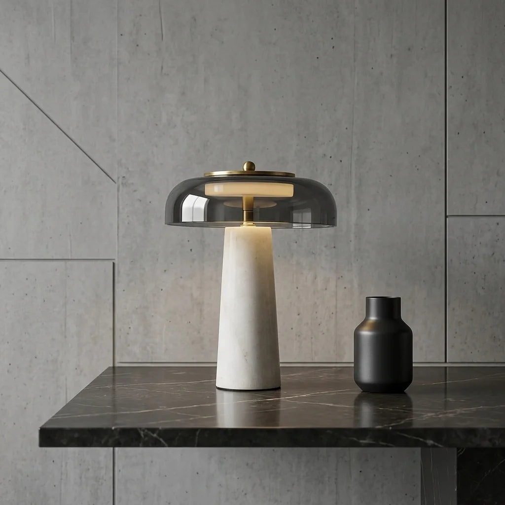 Remy LED Tischlampe aus Marmor mit Glasschirm