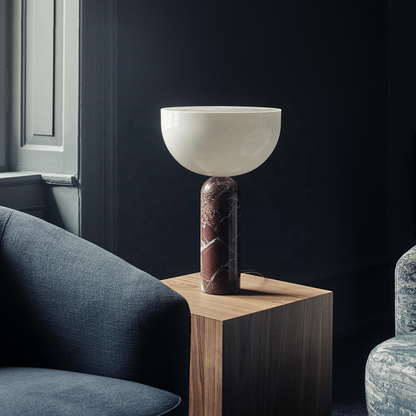 Talia LED Nachttischlampe aus Marmor-Optik mit Glasschirm
