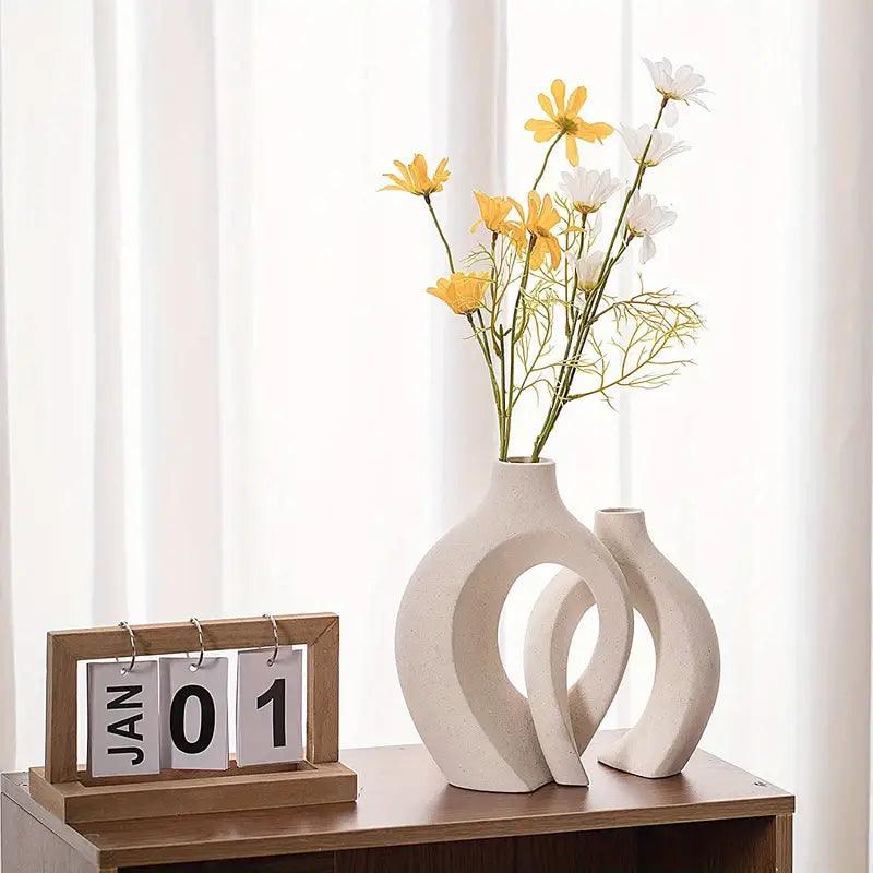 JapandiVase Set | Runde Keramische Blumenvase mit Mattglas-Oberfläche | Stilvolle Vasen Deko für Eleganz in jedem Raum 2