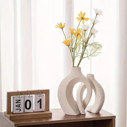 JapandiVase Set | Runde Keramische Blumenvase mit Mattglas-Oberfläche | Stilvolle Vasen Deko für Eleganz in jedem Raum 2