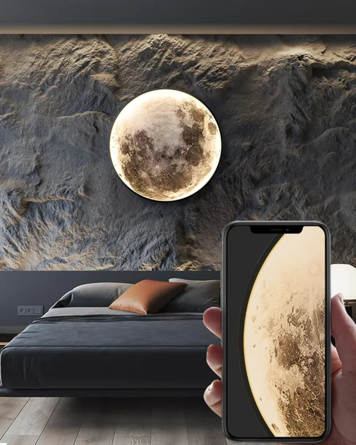 La Lune Éthérée | LED Mondlicht Wandleuchte mit Detailreicher Oberfläche | Beruhigende Atmosphäre für Ihr Zuhause 1