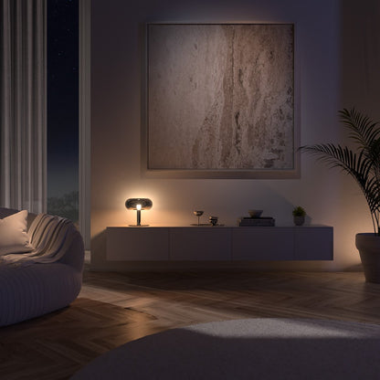 Moderne LED Tischleuchte im Pilzdesign mit Touch-Dimmer | Stilvolle Metall-Glas Lampe für elegantes Ambiente 5