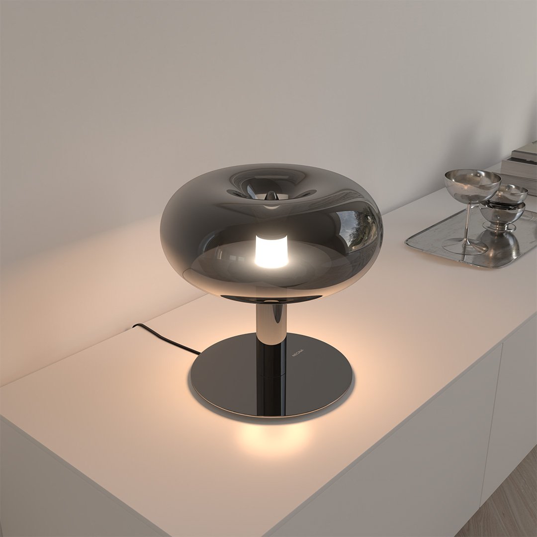 Moderne LED Tischleuchte im Pilzdesign mit Touch-Dimmer | Stilvolle Metall-Glas Lampe für elegantes Ambiente 6