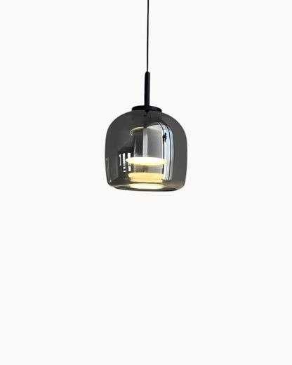 Moderne Pendelleuchte | LED Hängeleuchte mit Bernstein Glas & Kupferdetails | Stilvolles Design für Esszimmer und Wohnzimmer 4