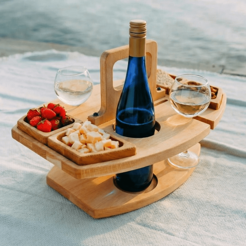 Naturholz Picknicktisch | Klappbarer Tisch mit Traggriff für Snacks und Getränke beim Picknick 3