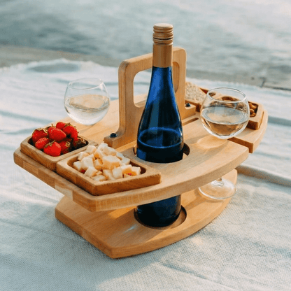 Naturholz Picknicktisch | Klappbarer Tisch mit Traggriff für Snacks und Getränke beim Picknick 3