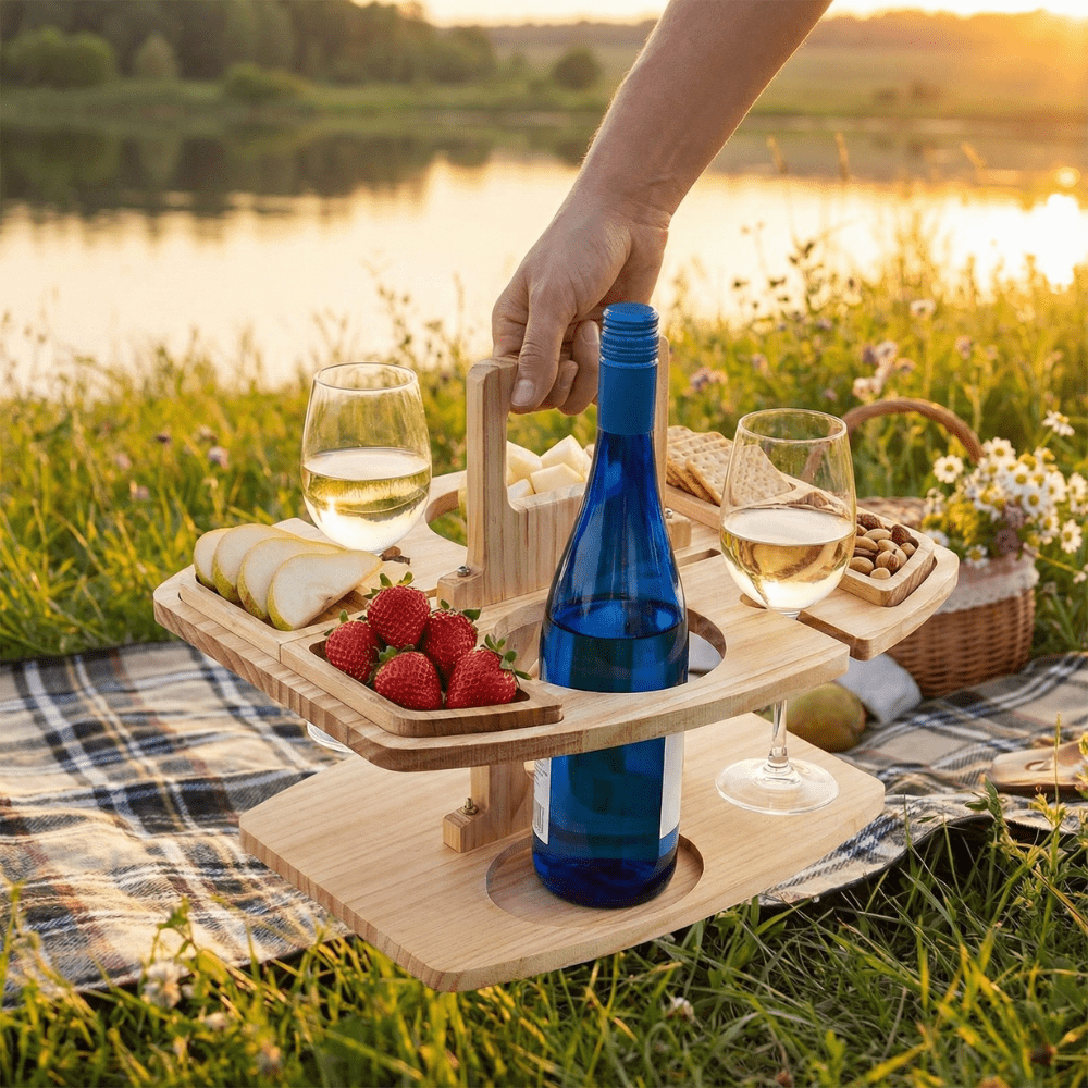 Naturholz Picknicktisch | Klappbarer Tisch mit Traggriff für Snacks und Getränke beim Picknick 5