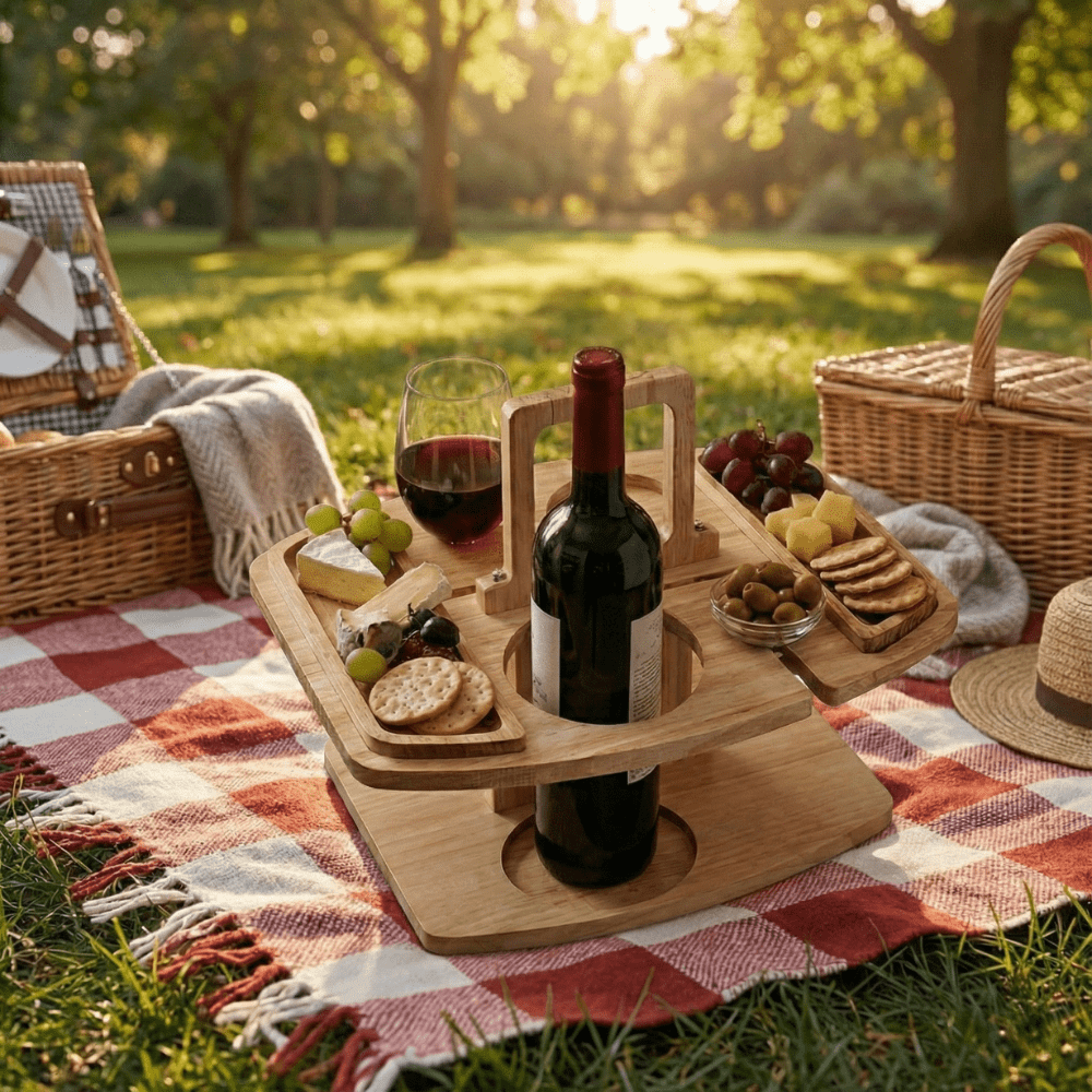 Naturholz Picknicktisch | Klappbarer Tisch mit Traggriff für Snacks und Getränke beim Picknick 6